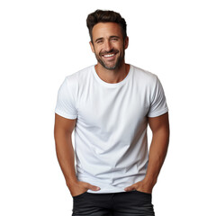 A young man in a white T-shirt / PNG, transparent background
