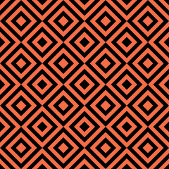 Seamless geometric pattern with line rhombus on coral black background. Print for fabric background, textile