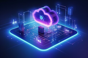 Secure cloud cybersecurity solutions for corporate and institutional networks, endpoint protection, security service edge, and secure access service edge with a 3D illustration. Generative AI