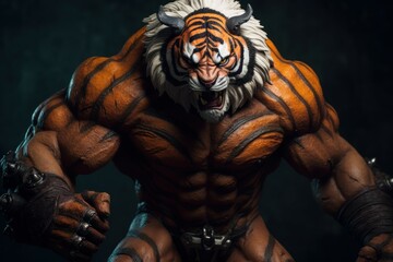 Fototapeta na wymiar Disciplined Bodybuilding tiger. Mascot muscle gym. Generate Ai