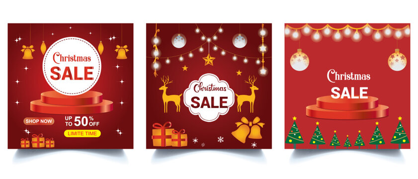 Christmas square banner.  X-mas and winter festival sale promotion banner, flyer or poster. Christmas business marketing social media post template design with luxury gold abstract background. 