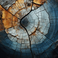 Abstract Photography, Capturing Rusted Dark-Blue and Black Tones, Aerial Views, Deep Depth, and Circular Geometric Forms, Revealing the Intricate Patterns of Cracked Earth in a Unique Exploration of D