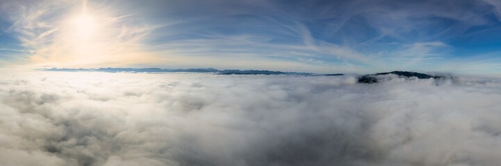 Drohnenaufnahme, Alpenvorland, Nebel, Wolkenmeer, Drohne