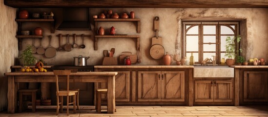 Fototapeta na wymiar Country style kitchen decor With copyspace for text