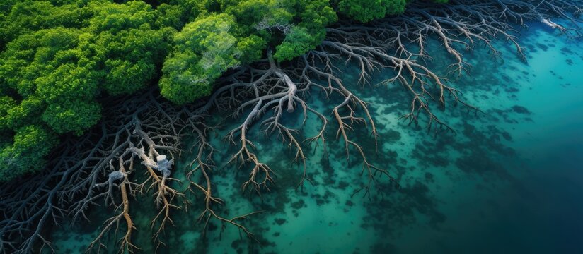 Mangrove forest on Rote Island Indonesia with aerial roots With copyspace for text