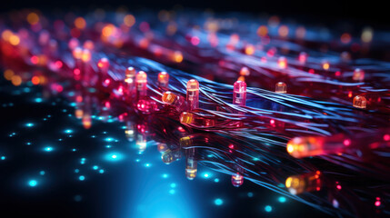 Crimson Threads of Connectivity: Red Fiber Optic Cable. Generative AI - obrazy, fototapety, plakaty
