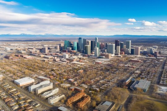 Aerial view of Denver skyline in Colorado, USA. Generative AI