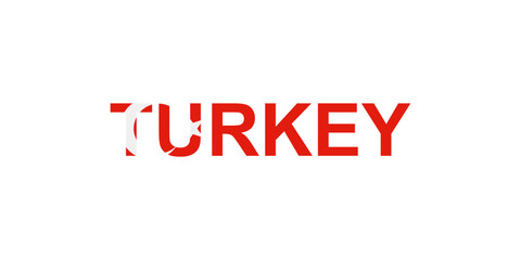 Letters Turkey in the style of the country flag. Turkey word in national flag style.