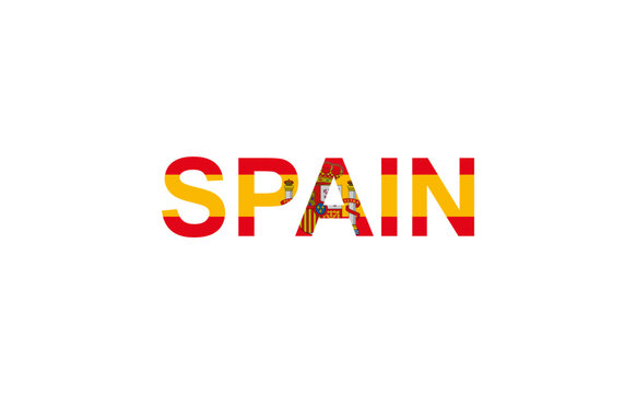 Letters Spain in the style of the country flag. Spain word in national flag style.