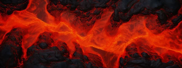 Tragetasche Lava texture fire background rock volcano magma molten hell hot flow flame pattern seamless. Earth lava crack volcanic texture ground fire burn explosion stone liquid black red inferno planet relief. © Максим Зайков