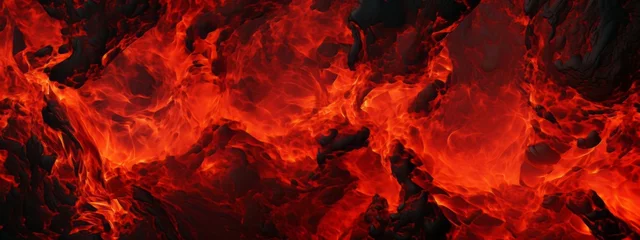 Foto op Aluminium Lava texture fire background rock volcano magma molten hell hot flow flame pattern seamless. Earth lava crack volcanic texture ground fire burn explosion stone liquid black red inferno planet relief. © Максим Зайков