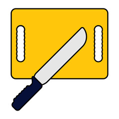 Cutting Board and Sharp Knife concept, Plastic chopping board with Blade vector icon design, Bakery and Baked Goods symbol, Culinary and Kitchen Education sign, Recipe development stock illustration