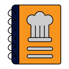 Chef Recipe Book concept, Cook book vector icon design, Bakery and Baked Goods symbol, Culinary and Kitchen Education sign, Recipe development stock illustration