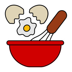 eggwhisk with bowl concept, Broken egg in mixing vector icon design, Bakery and Baked Goods symbol, Culinary and Kitchen Education sign, Recipe development stock illustration