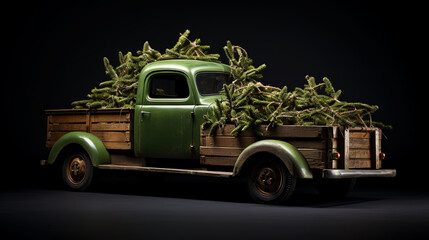 Christmas truck. Vintage vector illustration - obrazy, fototapety, plakaty