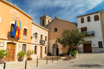 Beautiful church and bell tower in the old town, in Alalà de la Jovada, Alicante (Spain)