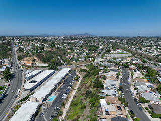 Aerial view of residential houses and condos in South San Diego neighborhood, California, USA.