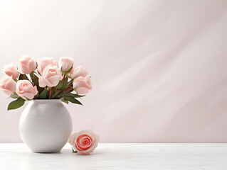 Minimalistic mock up shelf scene with pink roses, product presentation concept 