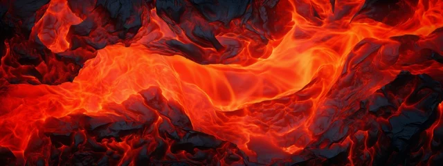 Deurstickers Lava texture fire background rock volcano magma molten hell hot flow flame pattern seamless. Earth lava crack volcanic texture ground fire burn explosion stone liquid black red inferno planet relief. © Максим Зайков