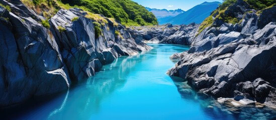 Baker river in Chile along Carretera Austral is a deep shade of blue With copyspace for text