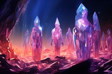 Mysterious crystalline beings, made entirely of sparkling gemstones - Generative AI - obrazy, fototapety, plakaty