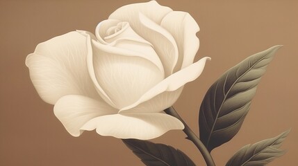 Fototapeta premium Composition with rose and rosebuds. Floral abstract background. Illustration for cover, card, postcard, interior design, banner, poster, brochure or presentation.