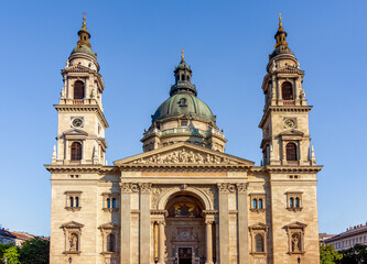 Fototapeta na wymiar St. Stephen's basilica in center of Budapest, Hungary (inscription 