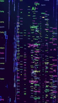 Artificial intelligence technology matrix background. Vertical design in 9:16 ratio. Smartphone and social media ready	