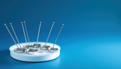 Hot plates and stirrers  Used for heating and stirring solutions ,lab equipment,blue background with copy space  - obrazy, fototapety, plakaty