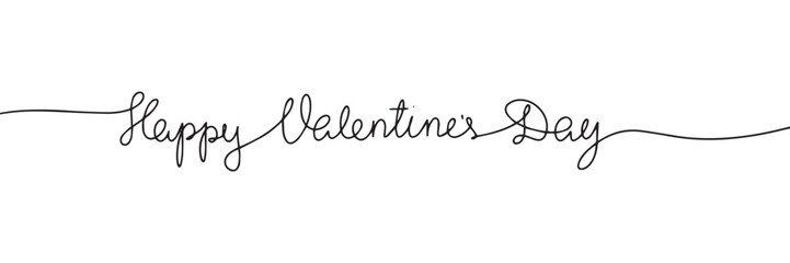 Happy Valentine's Day one line continuous text banner. Valentine's Day text banner concept line art. Handwriting love text banner. Vector illustration.