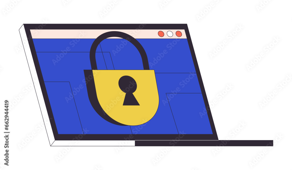 Poster closed access on laptop screen flat line concept vector spot illustration. confidential information.