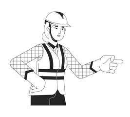 Maintenance supervisor female black and white 2D line cartoon character. European architect woman isolated vector outline person. Construction worker building site monochromatic flat spot illustration