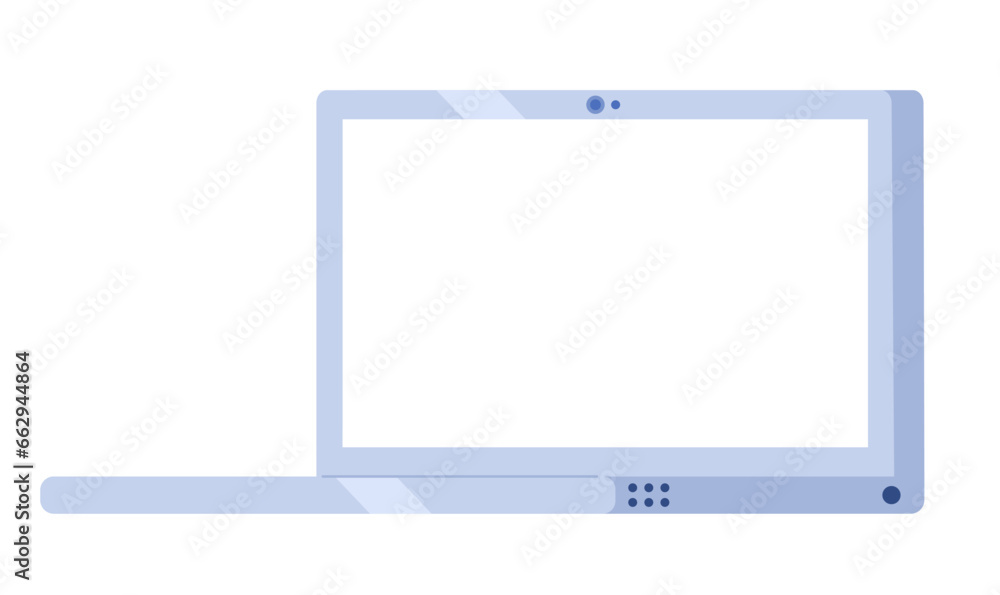 Poster laptop with blank screen 2d cartoon object. notebook open isolated vector item white background. hom