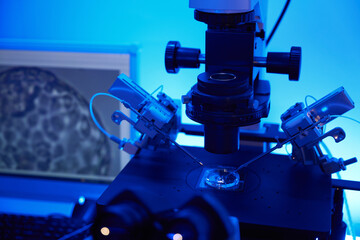 Lab setup being used during intracytoplasmic sperm injection procedure