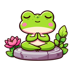 cute frog meditating cartoon illustration