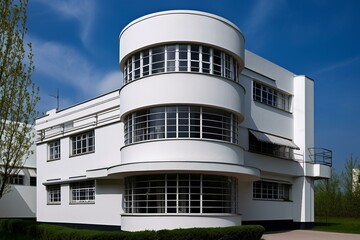 Image of a building designed in Bauhaus style. Generative AI