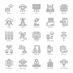 Data and Network icon pack for your website design, logo, app, and user interface. Data and Network icon outline design. Vector graphics illustration and editable stroke.
