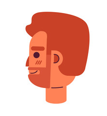 Bearded caucasian man side view 2D vector avatar illustration. Unshaven adult man cartoon character face. Friendly european male portrait. Satisfied flat color user profile image isolated on white