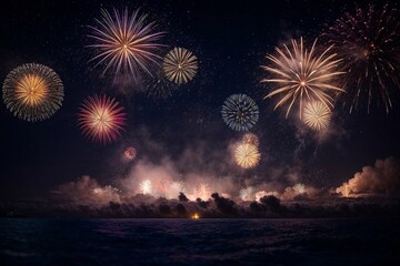 Colorful Fireworks for celebrating Happy New Year by Generative AI