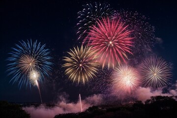Colorful Fireworks for celebrating Happy New Year by Generative AI