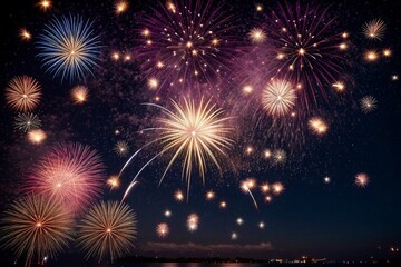 Fototapeta premium Colorful Fireworks for celebrating Happy New Year by Generative AI