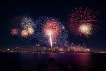 Colorful Fireworks for celebrating Happy New Year by Generative AI