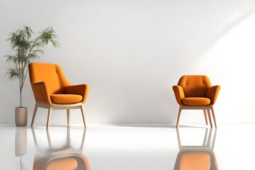  interior with an armchair on empty white color wall background.