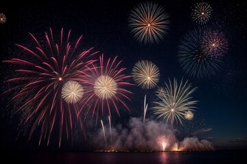 Naklejka premium Colorful Fireworks for celebrating Happy New Year by Generative AI