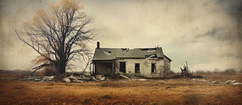 Derelict house with aged appearance With copyspace for text