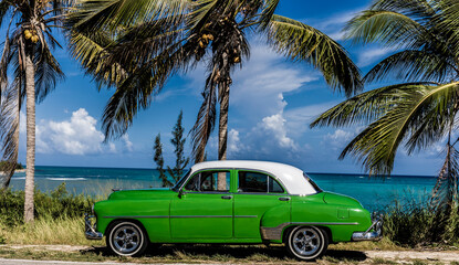 Classic car at the beach