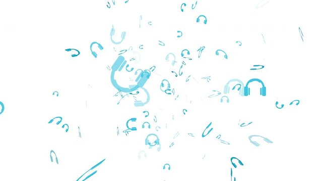 Abstract media background with blue headphones particles. Music accessories, DJ symbol multiplied