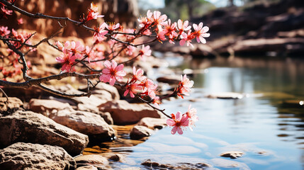 Fototapeta premium Mountain river canyon, spring awakening in nature