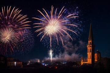 Naklejka premium Wonderful Fireworks for celebrating Happy New Year by Generative AI