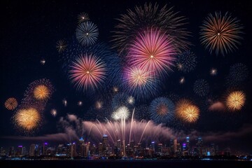 Wonderful Fireworks for celebrating Happy New Year by Generative AI
